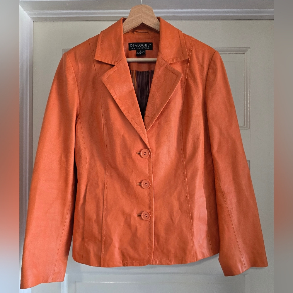 Dialogue Orange Structured Leather Jacket